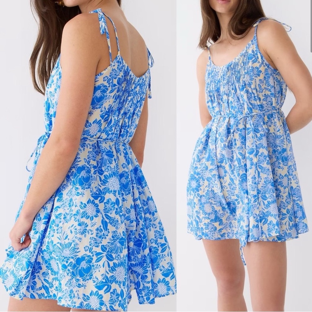 J. Crew Halter Cross-Back Cotton Voile Coverup Dress in Blue Floral Size XL